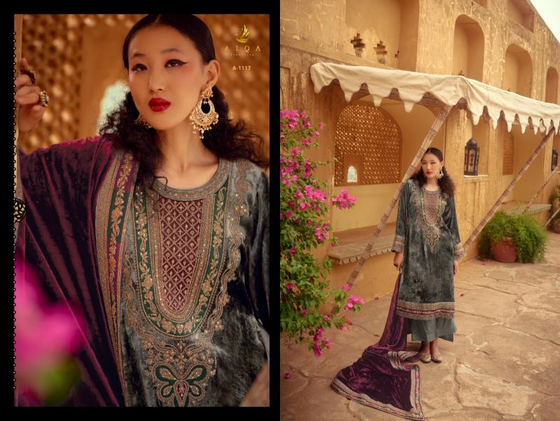 AIQA SURKH Pure Velvet With Fancy Work Salwar Suits Wholesale Catalog
