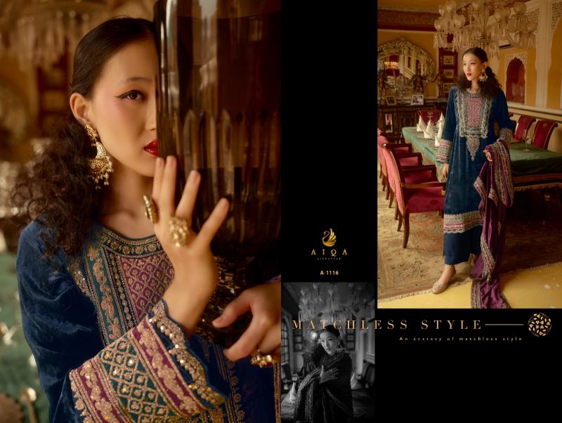 AIQA SURKH Pure Velvet With Fancy Work Salwar Suits Wholesale Catalog