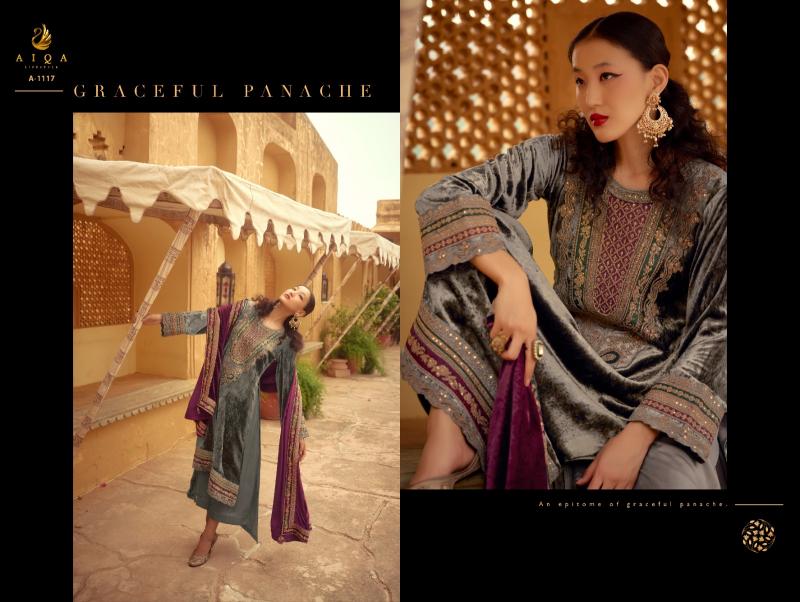 AIQA SURKH Pure Velvet With Fancy Work Salwar Suits Wholesale Catalog
