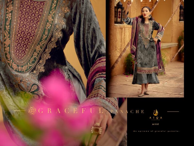 AIQA SURKH Pure Velvet With Fancy Work Salwar Suits Wholesale Catalog