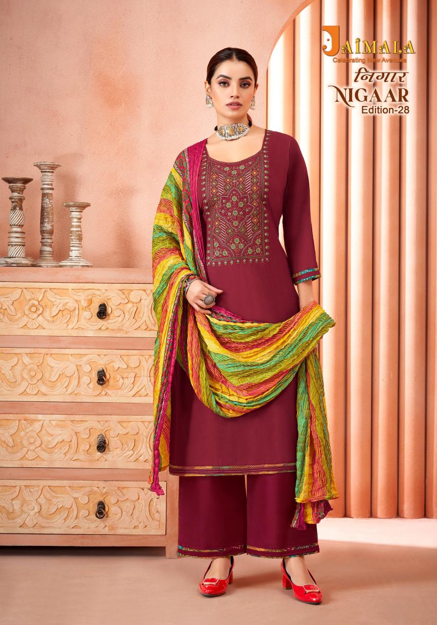 Alok Nigaar Vol 28 Pure Reyon Slub With Embroidery Dress Material Wholesale Catalog