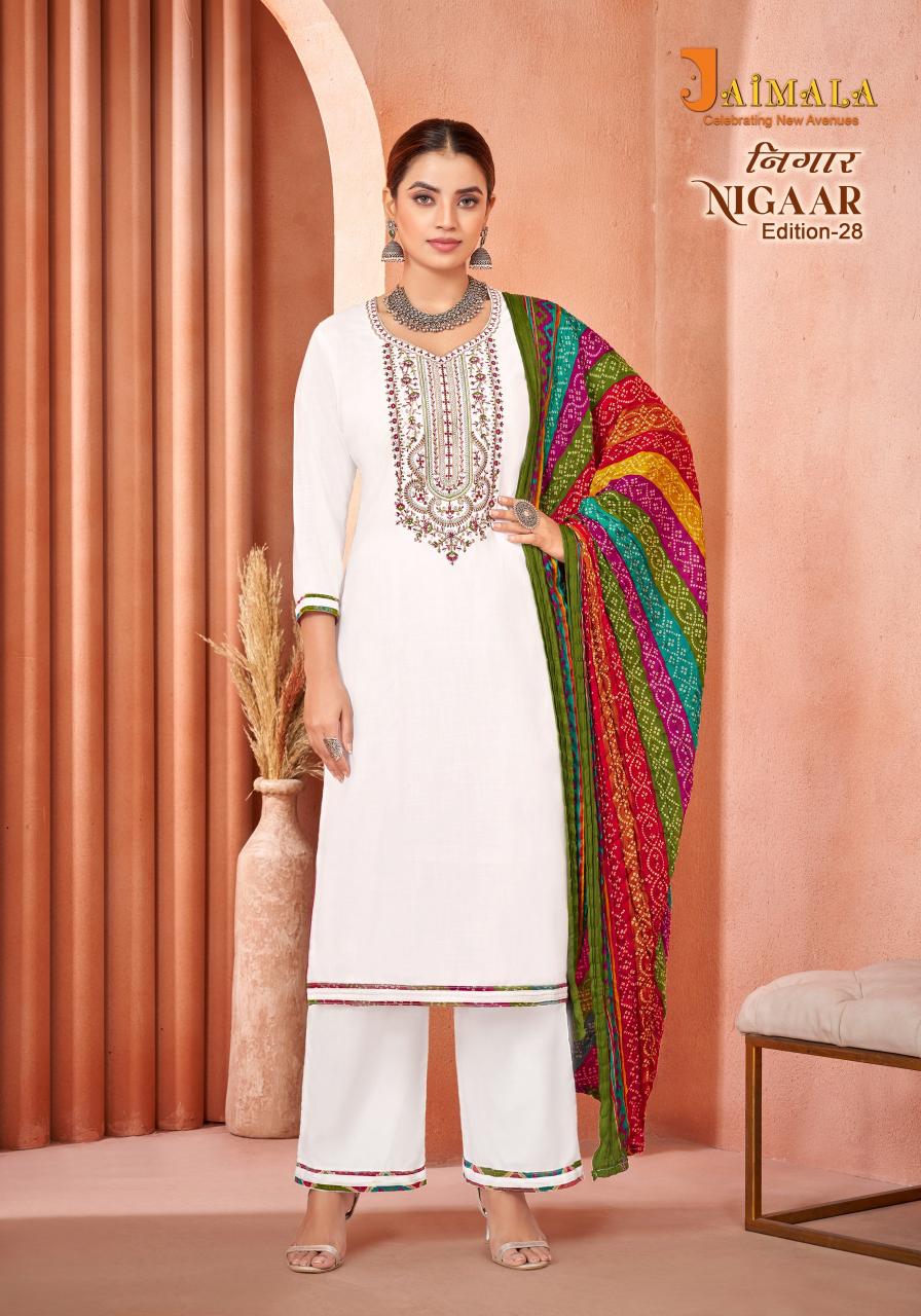 Alok Nigaar Vol 28 Pure Reyon Slub With Embroidery Dress Material Wholesale Catalog