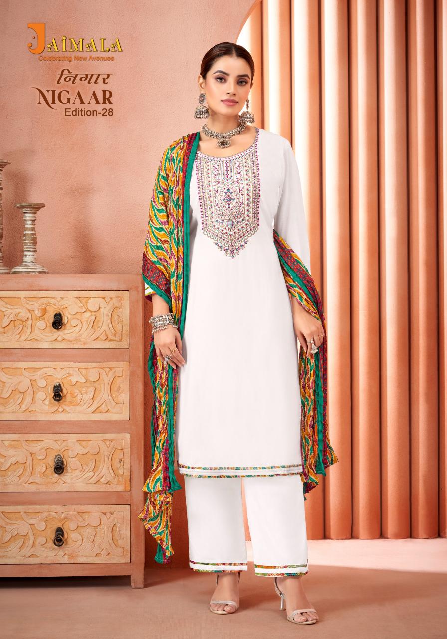 Alok Nigaar Vol 28 Pure Reyon Slub With Embroidery Dress Material Wholesale Catalog