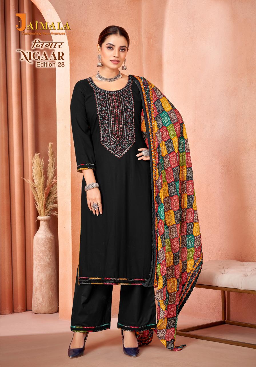 Alok Nigaar Vol 28 Pure Reyon Slub With Embroidery Dress Material Wholesale Catalog
