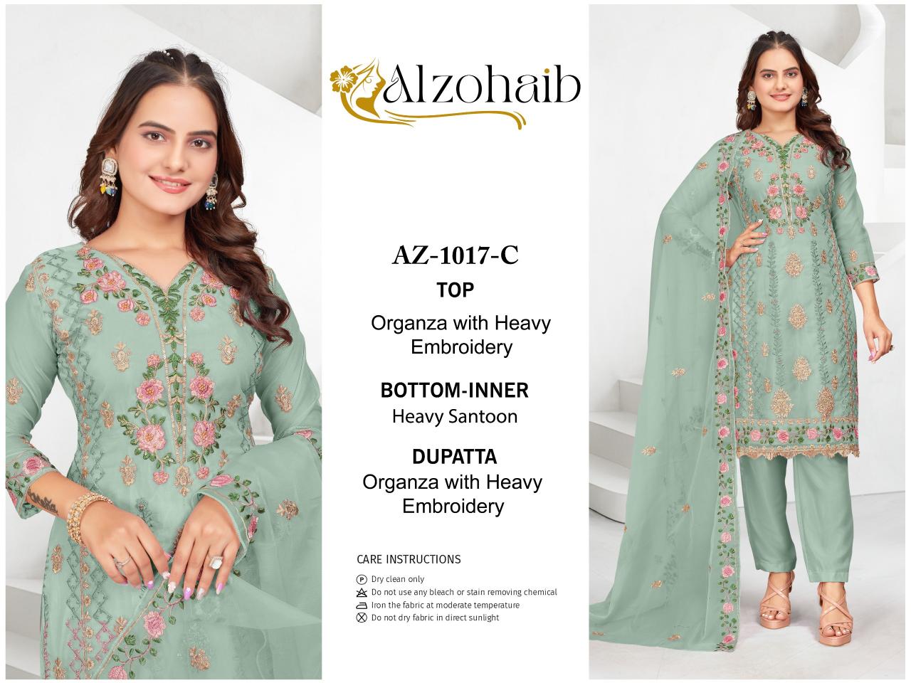 Alzohaib Az 1017 A To D Organza Pakistani Suits Wholesale Catalog