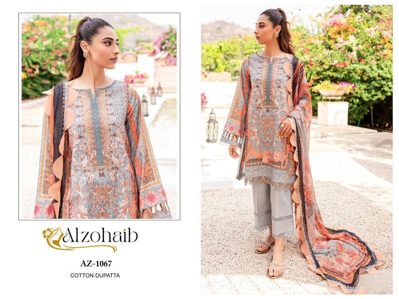 Alzohaib Queen Court Vol 3 Cotton Dupatta Pakistani Suits Wholesale Catalog