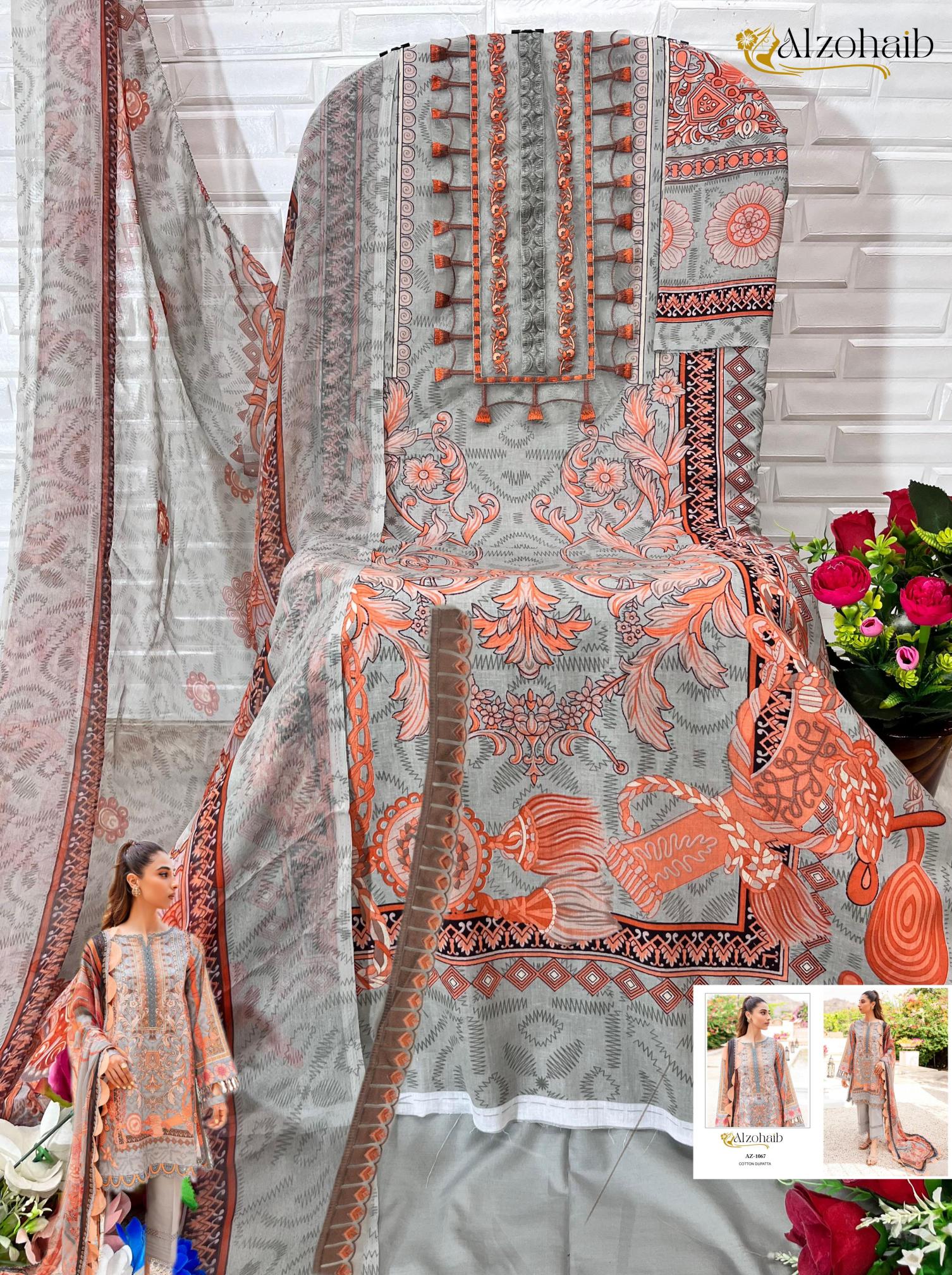 Alzohaib Queen Court Vol 3 Cotton Dupatta Pakistani Suits Wholesale Catalog