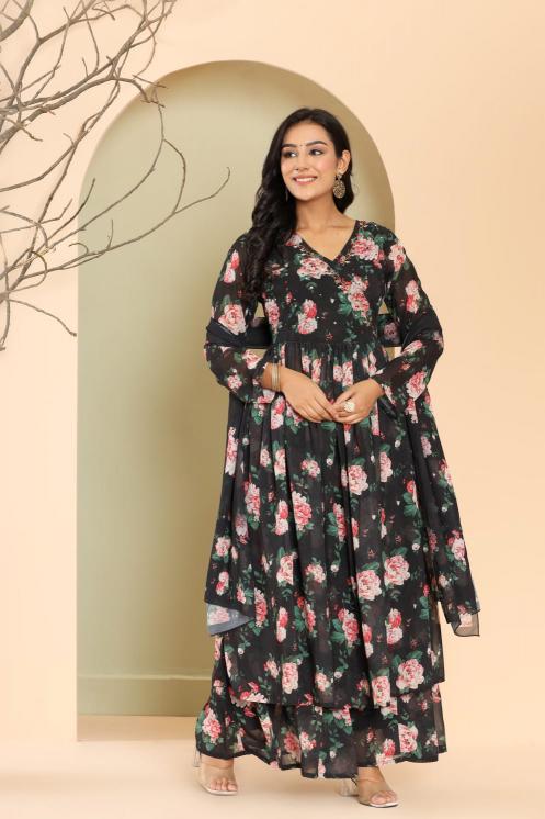 Amóha Georgette kurta Dupatta divider sharara set Wholesale Catalog