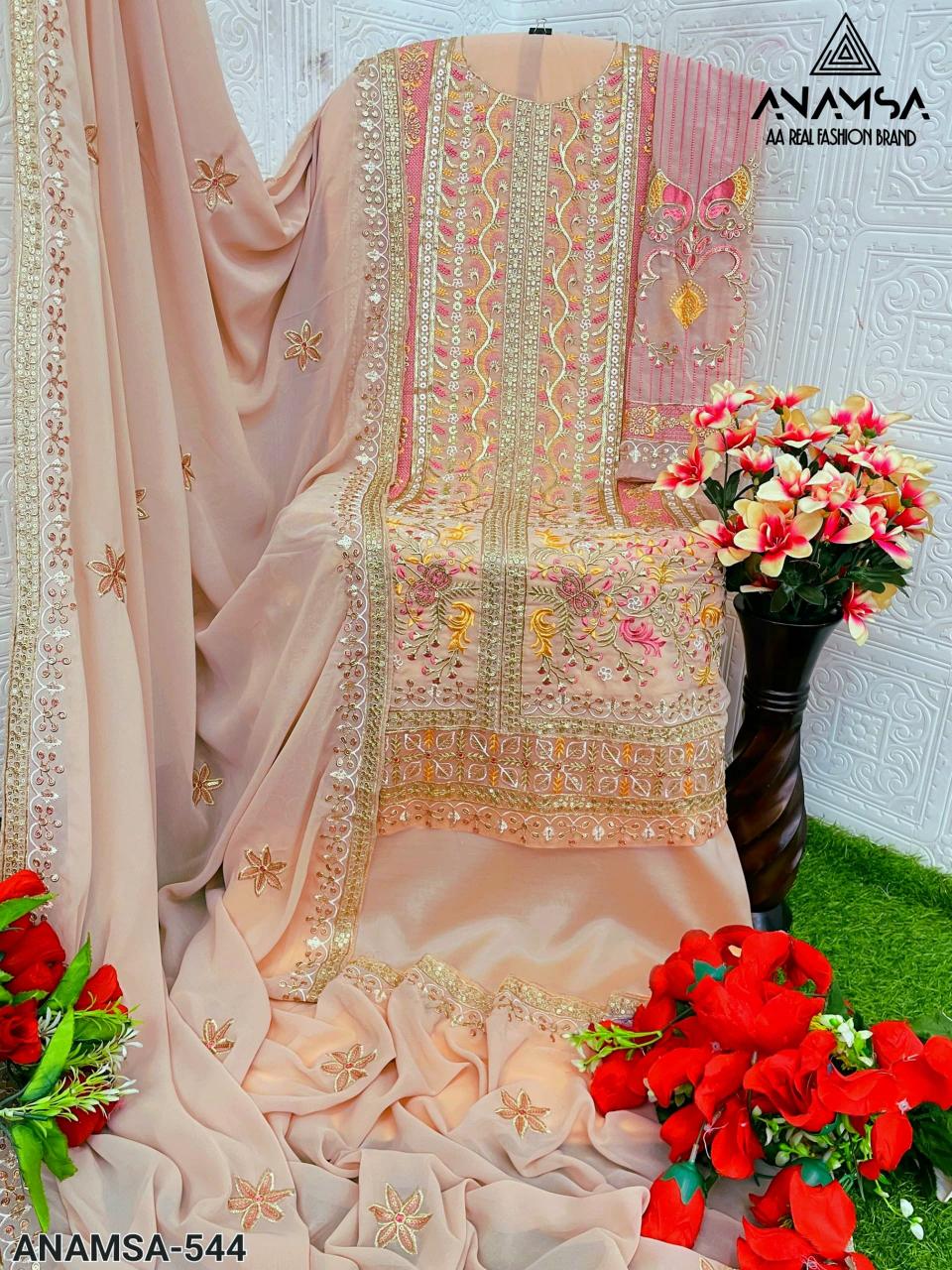 Anamsa 544 Georgette Pakistani Suit Manufacturer in Surat Wholesale Catalog