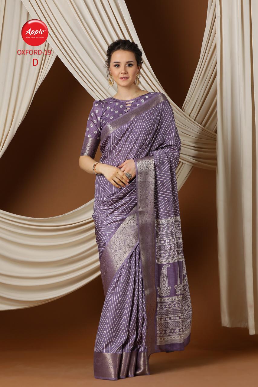Apple Oxford 19 Silk Blend Printed Saree Wholesale Catalog