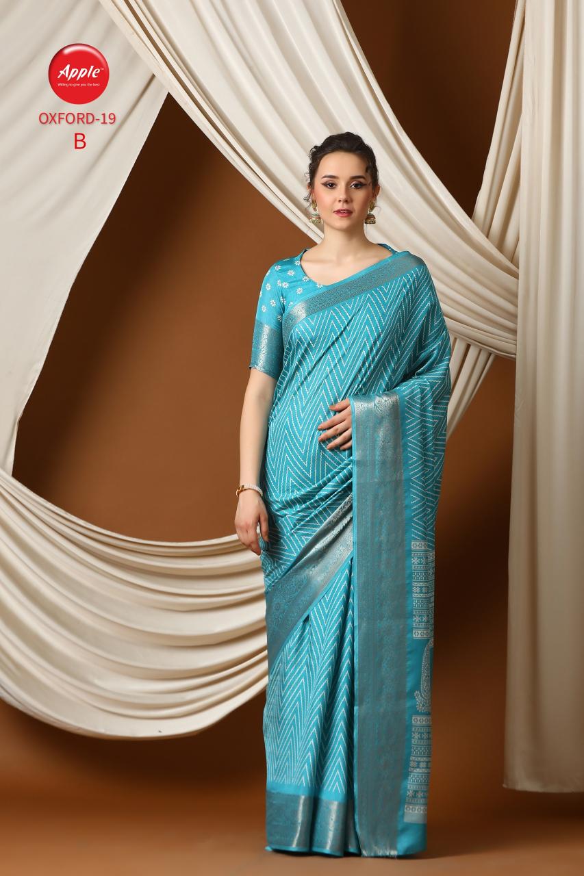 Apple Oxford 19 Silk Blend Printed Saree Wholesale Catalog