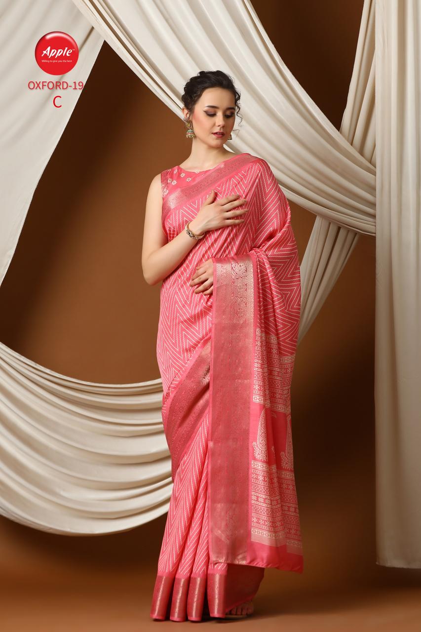 Apple Oxford 19 Silk Blend Printed Saree Wholesale Catalog