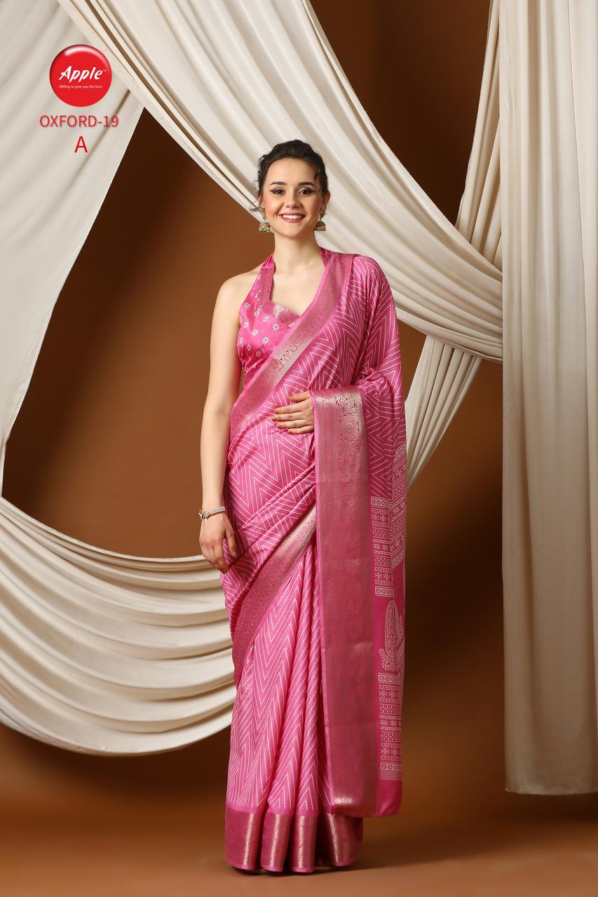 Apple Oxford 19 Silk Blend Printed Saree Wholesale Catalog