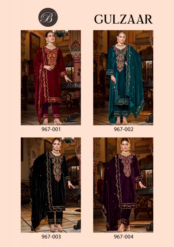 Belliza Gulzaar 967 Series Velvet Fancy Dress Material Wholesale Catalog