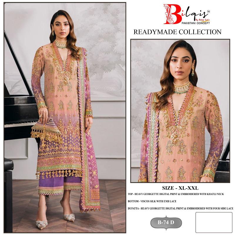 Bilqis B 74 A To D Ready Made Pakistani Suit Wholesale catalog