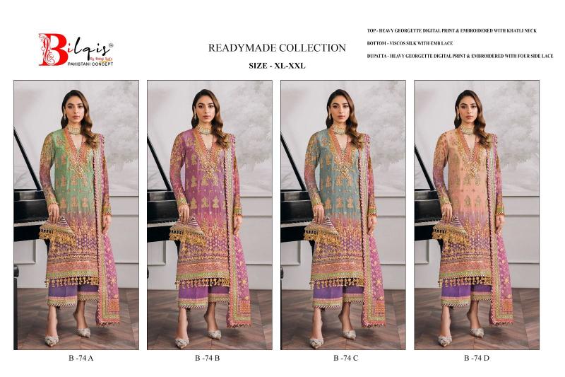 Bilqis B 74 A To D Ready Made Pakistani Suit Wholesale catalog