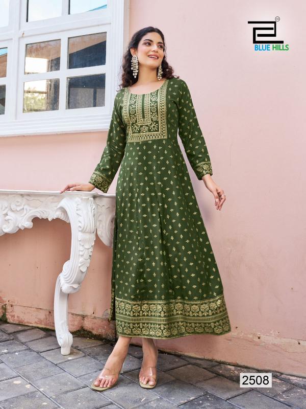 Blue Hills Womaniya Vol 25 Rayon Foil Printed Anarkali Kurti Wholesale catalog
