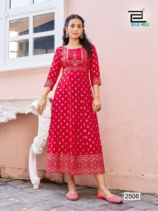 Blue Hills Womaniya Vol 25 Rayon Foil Printed Anarkali Kurti Wholesale catalog