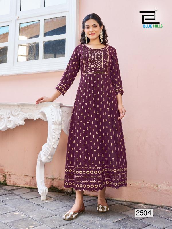 Blue Hills Womaniya Vol 25 Rayon Foil Printed Anarkali Kurti Wholesale catalog