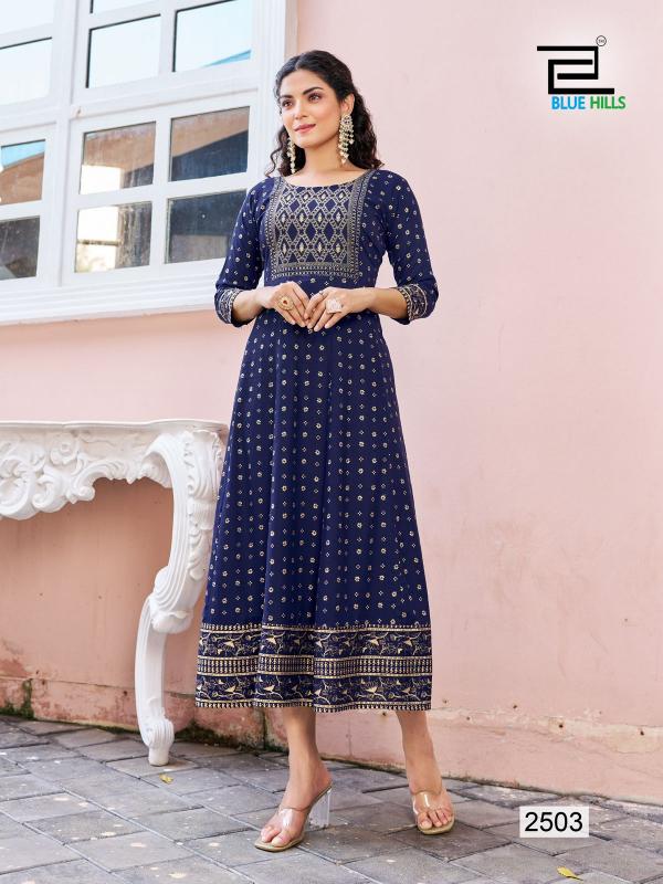 Blue Hills Womaniya Vol 25 Rayon Foil Printed Anarkali Kurti Wholesale catalog