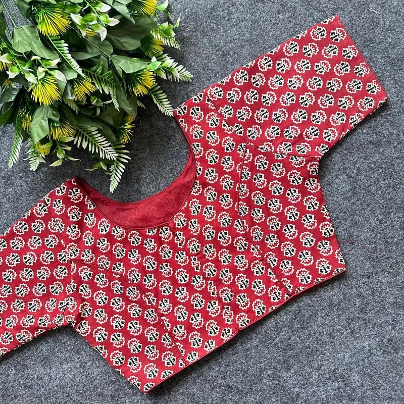 Cotton AjrakhPrint BoatNeck Neck Blouse