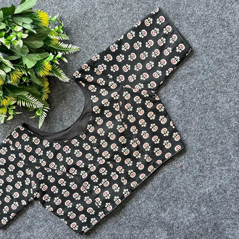Cotton AjrakhPrint BoatNeck Neck Blouse