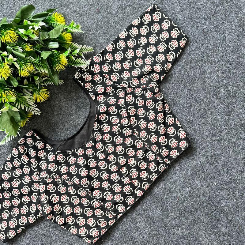 Cotton AjrakhPrint BoatNeck Neck Blouse