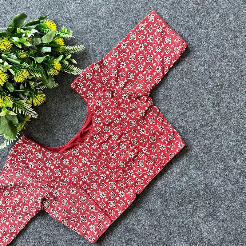 Cotton AjrakhPrint BoatNeck Neck Blouse