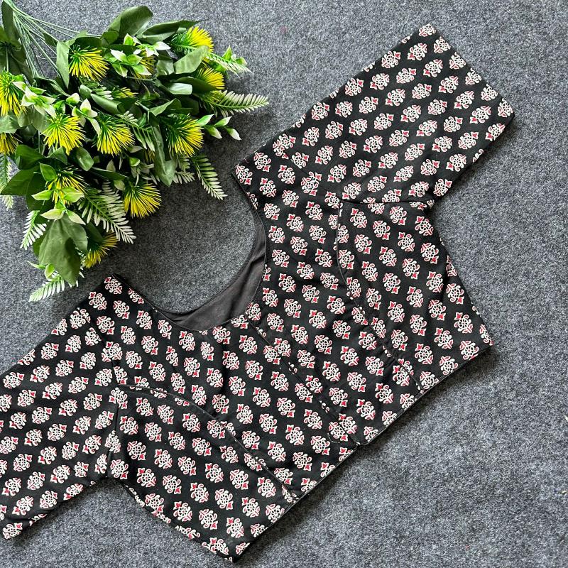 Cotton AjrakhPrint BoatNeck Neck Blouse