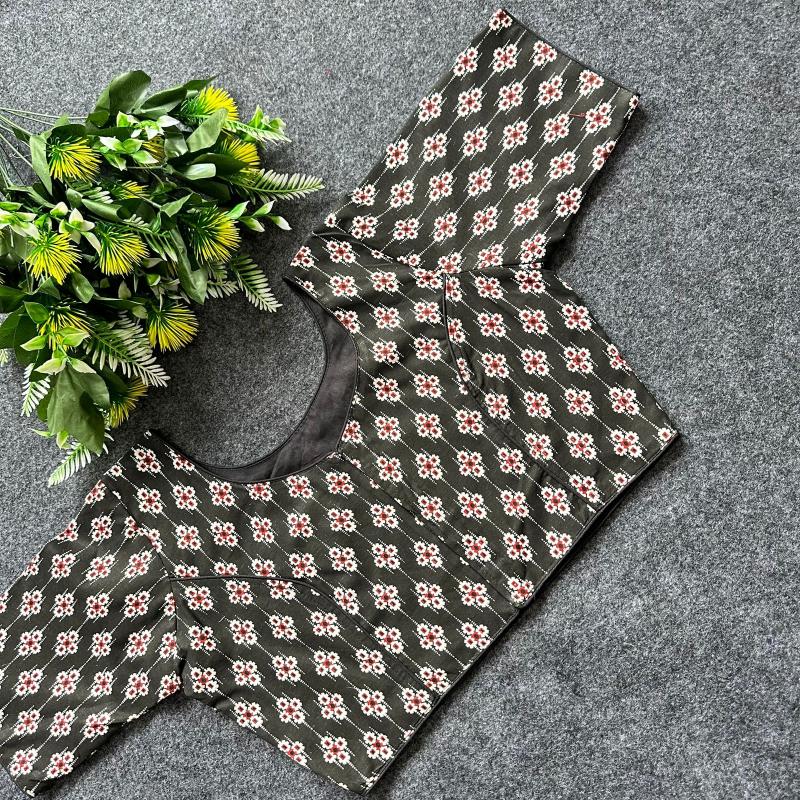 Cotton AjrakhPrint BoatNeck Neck Blouse