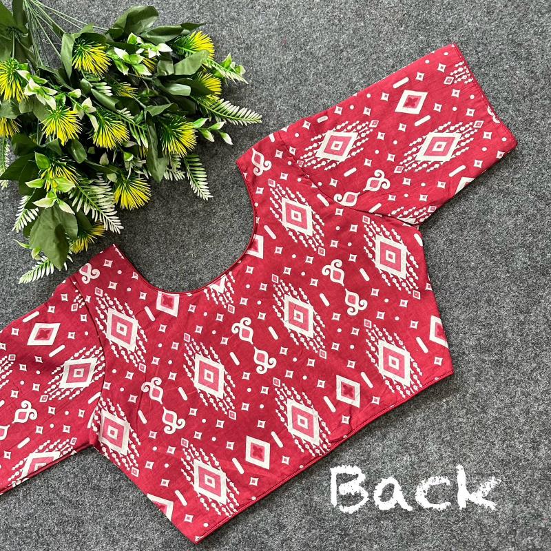 Cotton AjrakhPrint BoatNeck Neck Blouse