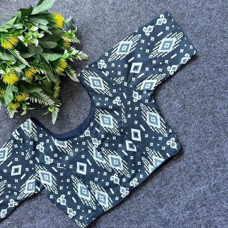 Cotton AjrakhPrint BoatNeck Neck Blouse