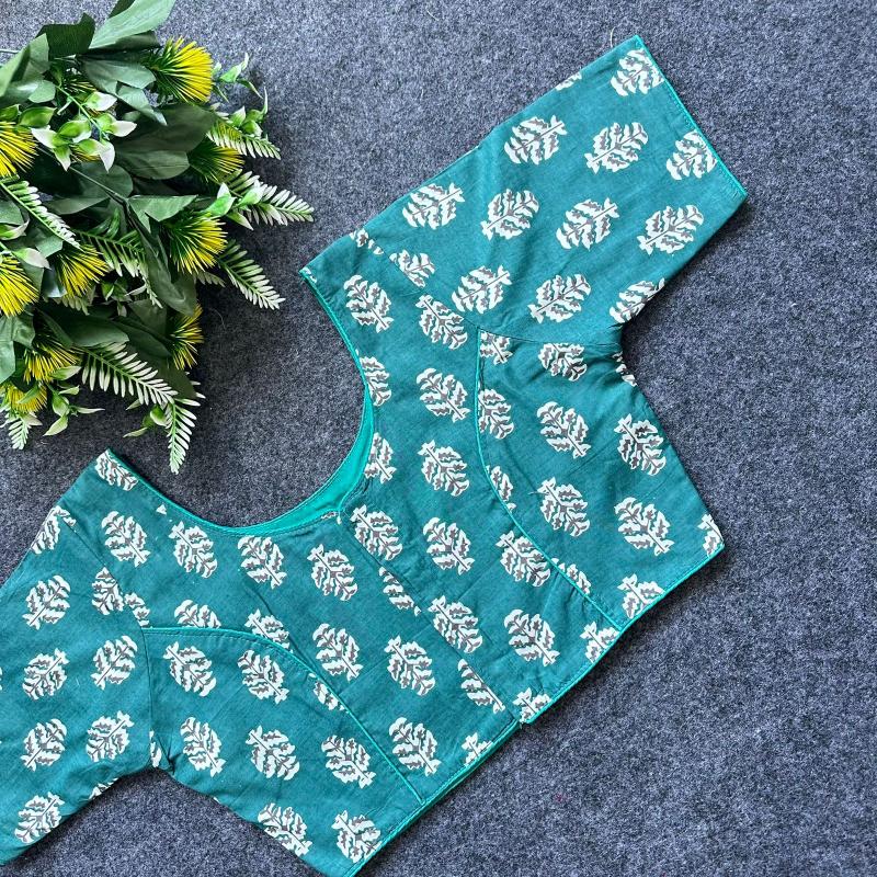 Cotton AjrakhPrint BoatNeck Neck Blouse