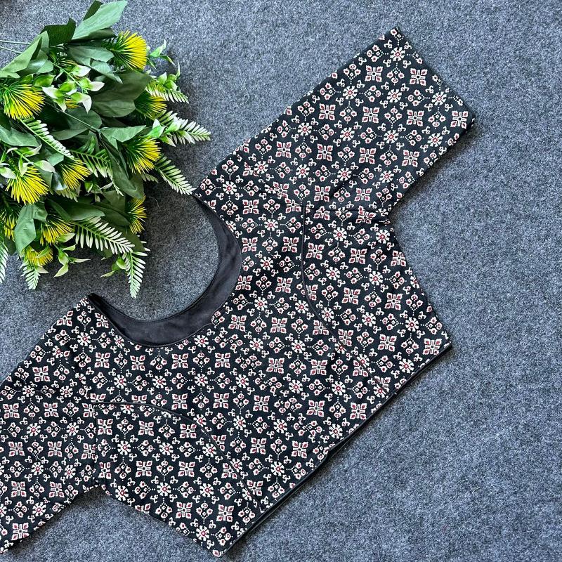 Cotton AjrakhPrint BoatNeck Neck Blouse