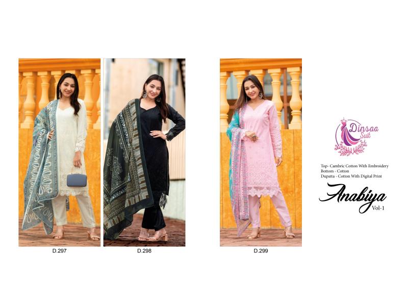 Dinsaa Anabiya Vol 1 Embroidered Salwar Kameez Wholesale Catalog