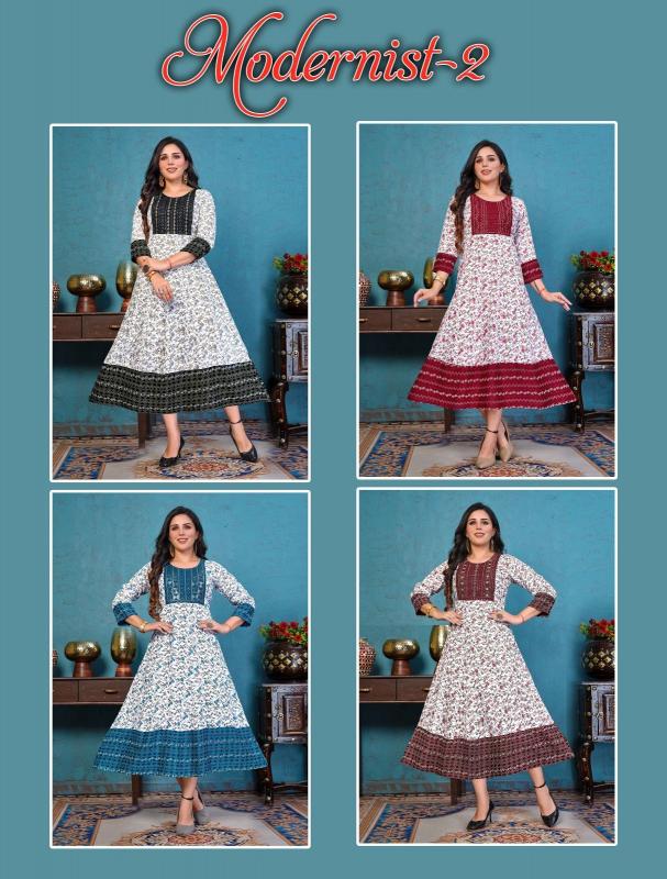 Fashion Talk ModernNist Vol 2 Rayon Anarkali Kurti Wholesale Catalog