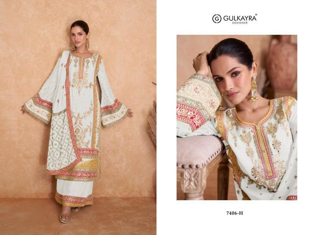 Gulkayra D - 7406-A To 7406-H Pure Chiffon Salwar Kameez Wholesale Catalog