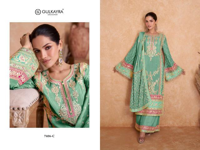 Gulkayra D - 7406-A To 7406-H Pure Chiffon Salwar Kameez Wholesale Catalog