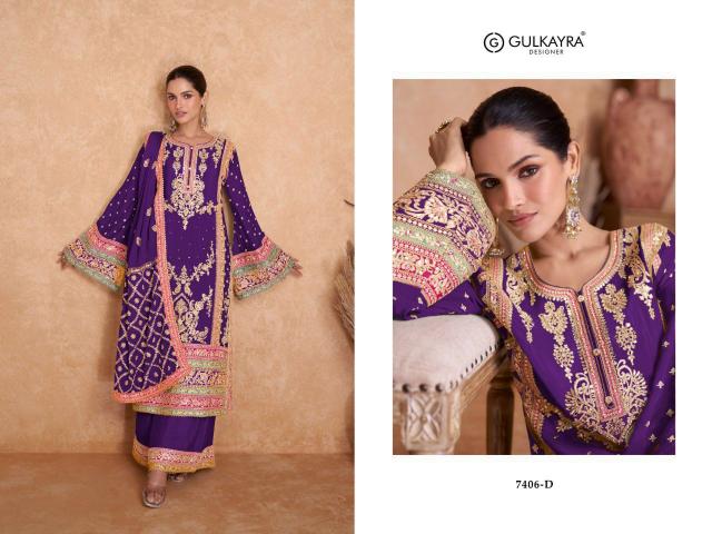 Gulkayra D - 7406-A To 7406-H Pure Chiffon Salwar Kameez Wholesale Catalog