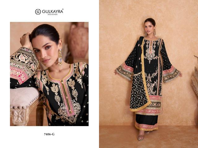 Gulkayra D - 7406-A To 7406-H Pure Chiffon Salwar Kameez Wholesale Catalog