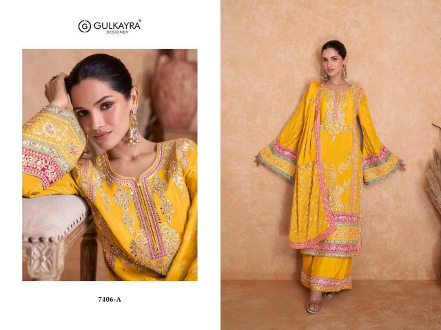Gulkayra D - 7406-A To 7406-H Pure Chiffon Salwar Kameez Wholesale Catalog