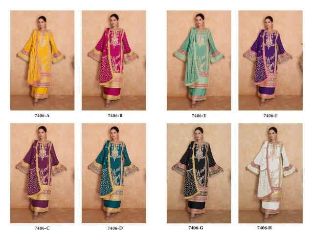Gulkayra D - 7406-A To 7406-H Pure Chiffon Salwar Kameez Wholesale Catalog