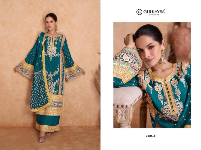 Gulkayra D - 7406-A To 7406-H Pure Chiffon Salwar Kameez Wholesale Catalog