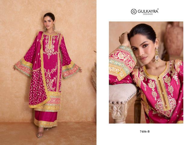 Gulkayra D - 7406-A To 7406-H Pure Chiffon Salwar Kameez Wholesale Catalog