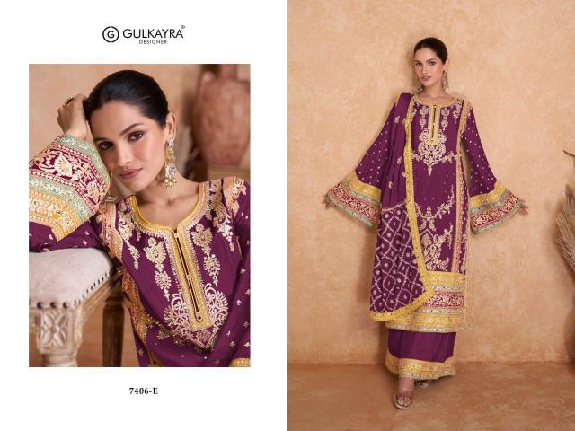 Gulkayra D - 7406-A To 7406-H Pure Chiffon Salwar Kameez Wholesale Catalog