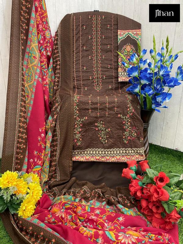 Jihan 3428 Chiffon Dupatta Pakistani Suit Wholesale Catalog