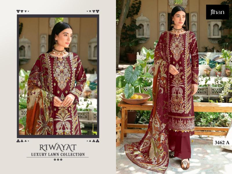 Jihan Riwayat Luxury 3462 Cotton Dupatta Pakistani Suit Wholesale Catalog