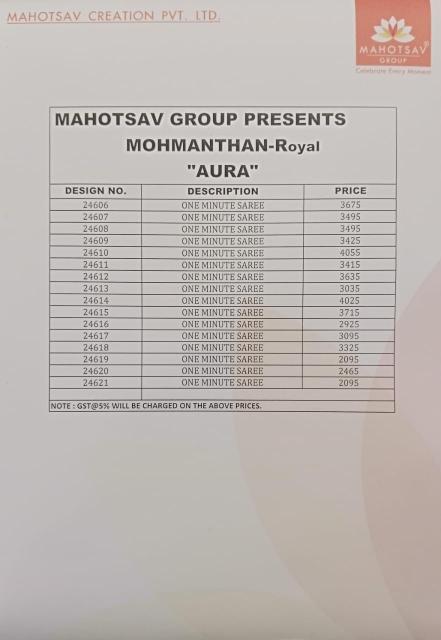 MAHOTSAV MOHMANTHAN 24600 SERIES AURA Saree Wholesale Catalog