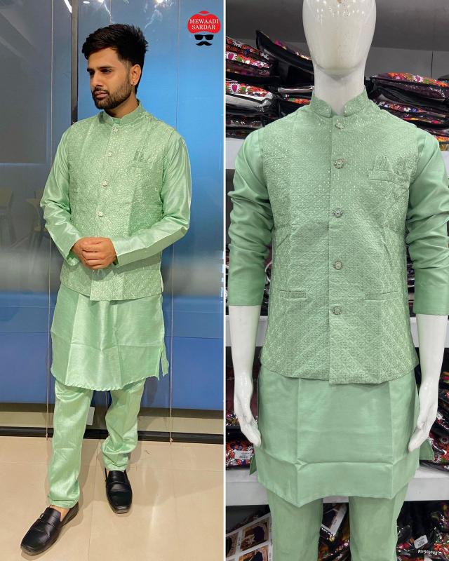 Manyavar 5.0 Banglori Silk Kurta Pyjama With Koti Wholesale Catalog