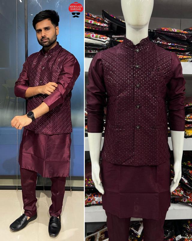 Manyavar 5.0 Banglori Silk Kurta Pyjama With Koti Wholesale Catalog